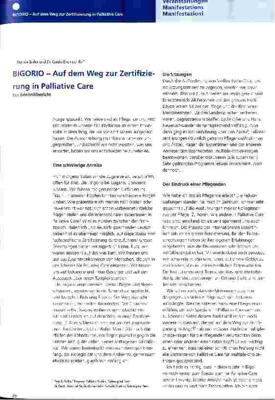 Vorschauseite 1: BIGORIO - Auf dem Weg zur Zertifizierung in Palliative Care Ein Erlebnisbericht