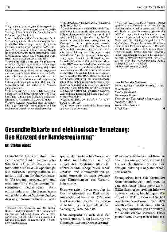Vorschauseite 1: Gesundheitskarte und elektronische Vernetzung Das Konzept der Bundesregierung