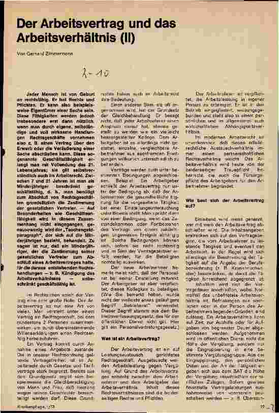 Vorschauseite 1: Der Arbeitsvertrag und das Arbeitsverhältnis (II)