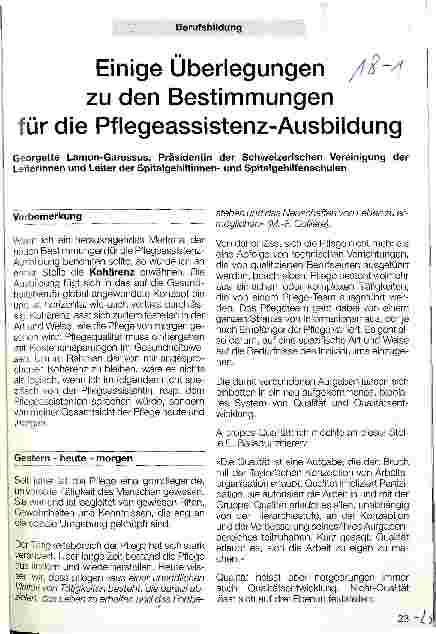 Vorschauseite 1: Einige Überlegungen zu den Bestimmungen für die Pflegeassistenz-Ausbildung