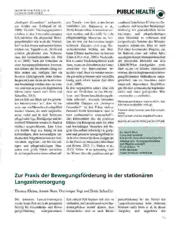 Vorschauseite 1: Zur Praxis der Bewegungsförderung in der stationären Langzeitversorgung