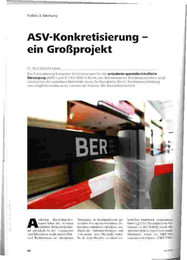 Vorschauseite 1: ASV-Konkretisierung -ein Großprojekt