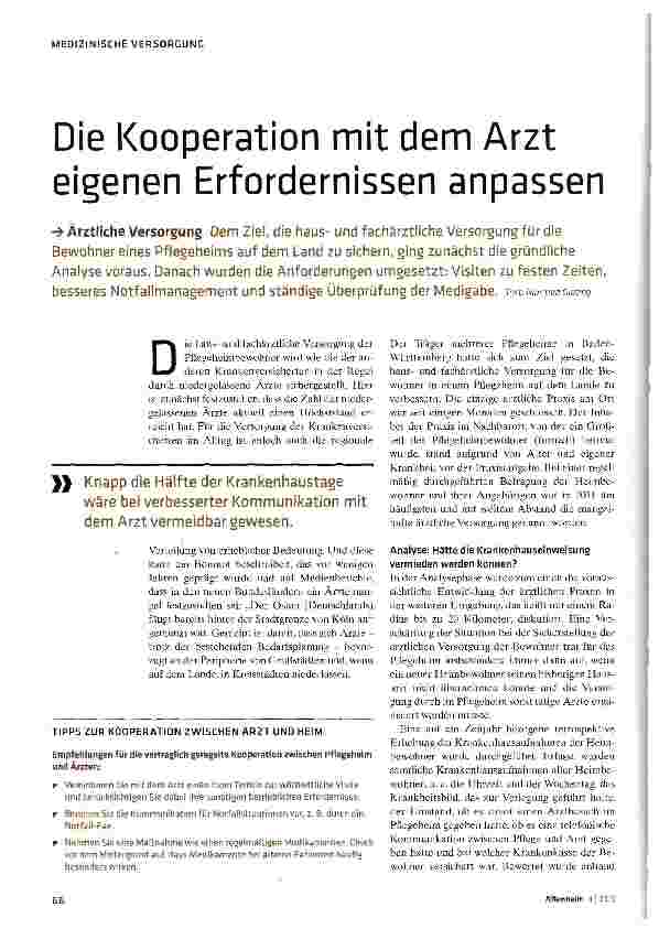 Vorschauseite 1: Die Kooperation mit dem Arzt eigenen Erfordernissen anpassen