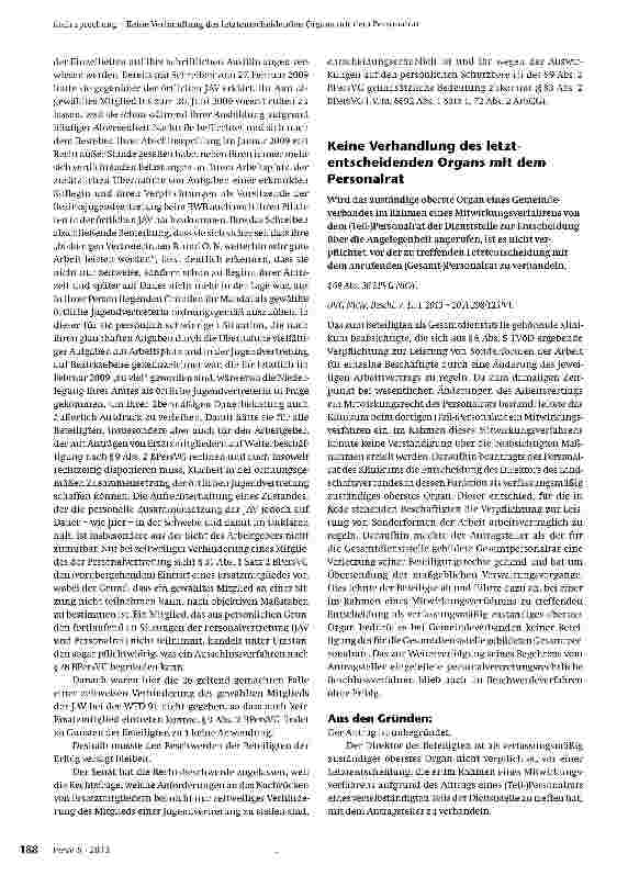 Vorschauseite 1: Keine Verhandlung des letztentscheidenden Organs mit dem Personalrat