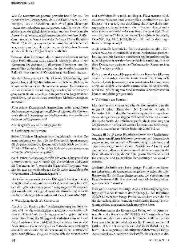 Vorschauseite 4: Besteuerung von Medizinprodukten in Spanien Art. 96, 98 Abs. 2, Anhang III Nr. 3, 4 Richtlinie 2006/112/EG über das gemeinsame Mehrwertsteuersystem