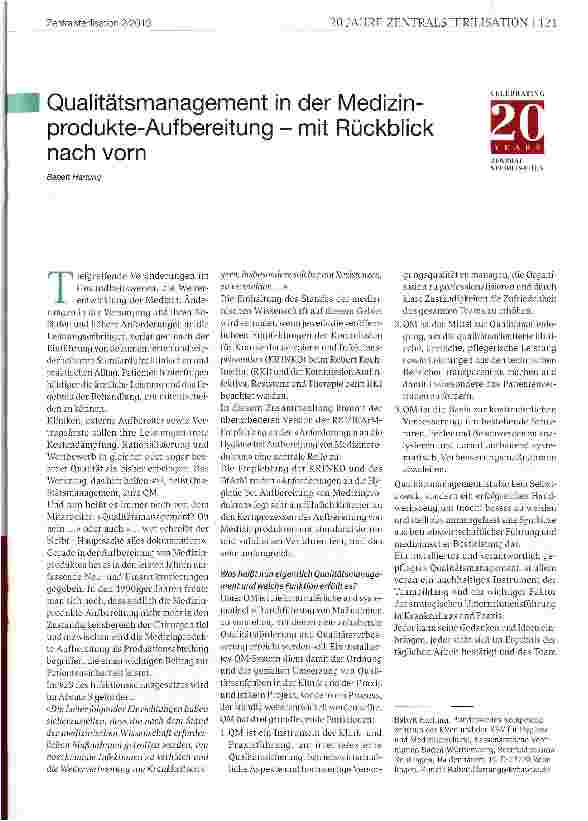 Vorschauseite 1: Qualitätsmanagement in der Medizinprodukte-Aufbereitung - mit Rückblick nach vorn