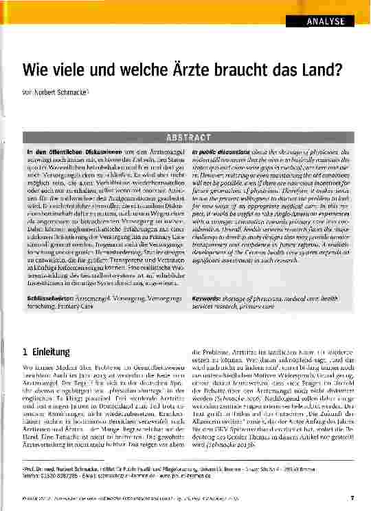 Vorschauseite 1: Wie viele und welche Ärzte braucht das Land?