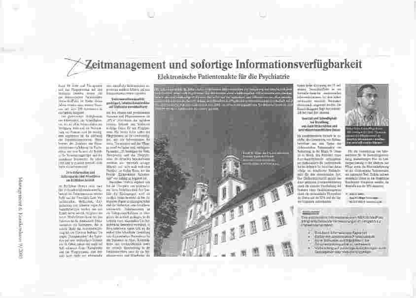 Vorschauseite 1: Zeitmanagement und sofortige Informationsverfügbarkeit Elektronische Patientenakte für die Psychiatrie