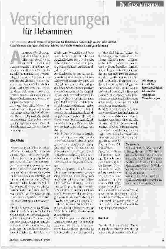 Vorschauseite 1: Versicherungen für Hebammen