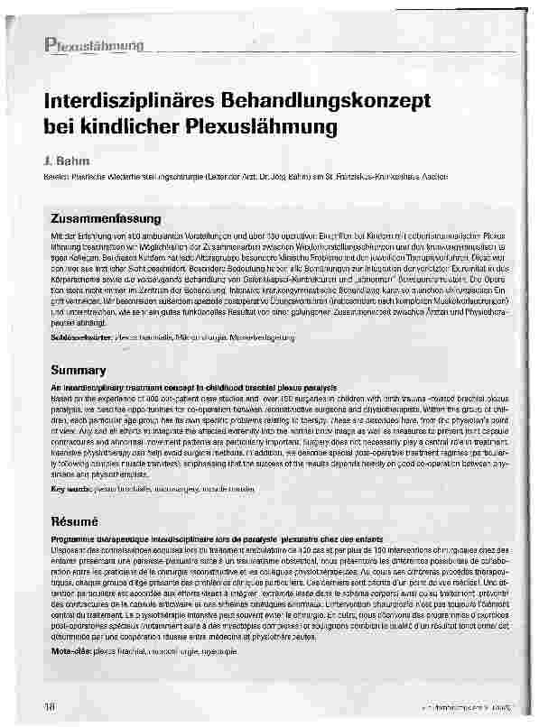 Vorschauseite 1: Interdisziplinäres Behandlungskonzept bei kindlicher Plexuslähmung