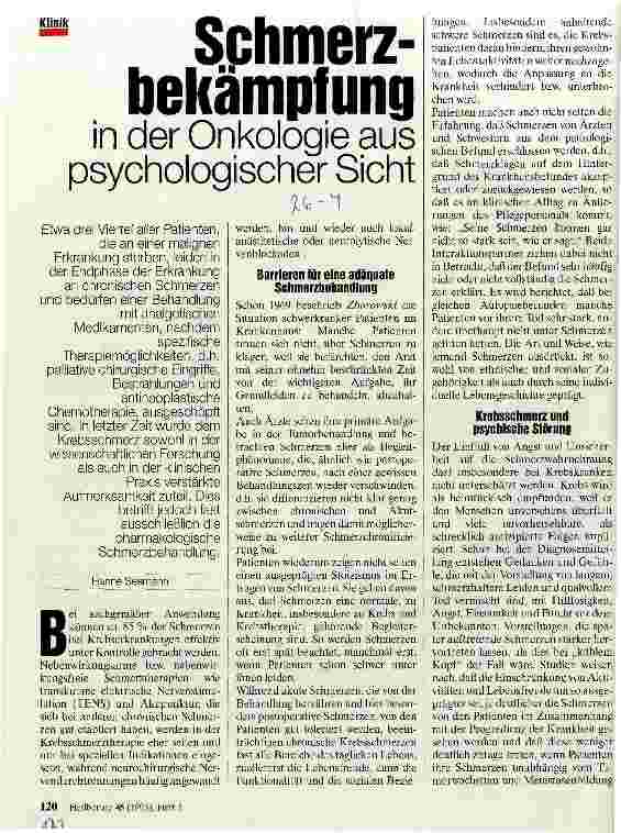Vorschauseite 1: Schmerzbekämpfung in der Onkologie aus psychologischer Sicht