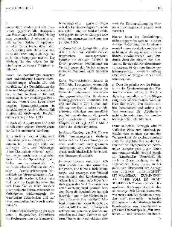Vorschauseite 3: Zur unangemessenen Werbung Bayer. Landesberufsgericht für Heilberufe, Urteil vom 15.4.2002