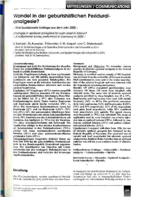 Vorschauseite 1: Wandel in der geburtshilflichen Periduralanalgesie?
