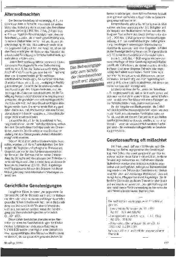 Vorschauseite 3: Einwilligung bleibt oberstes Gebot Das Selbstbestimmungsrecht muß auch b.Altersverwirrtheit beachtet werd