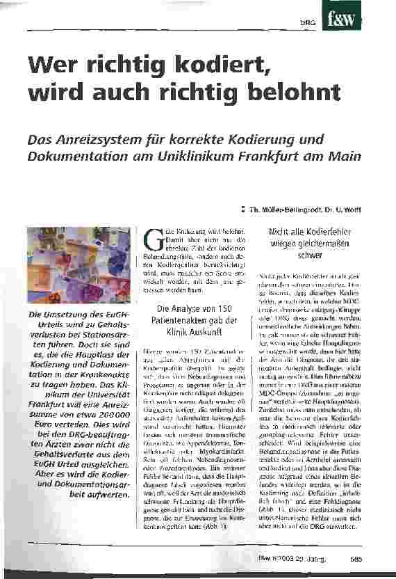 Vorschauseite 1: Wer richtig kodiert, wird auch richtig belohnt Das Anreizsystem für korrekte Kodierung und Dokumentation am Uniklinikum Frankfurt am Main