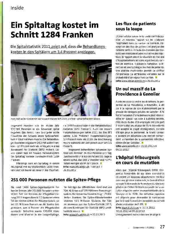 Vorschauseite 1: Ein Spitaltag kostet im Schnitt 1284 Franken