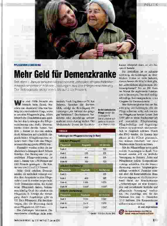Vorschauseite 1: Mehr Geld für Demenzkranke