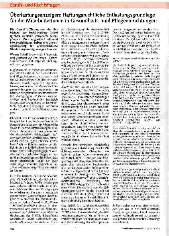Vorschauseite 1: Überlastungsanzeigen: Haftungsrechtliche Entlastungsgrundlage für die Mitarbeiterinnen in Gesundheitsund Pflegeeinrichtungen