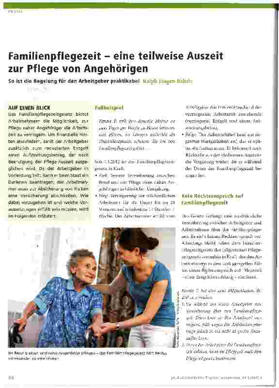 Vorschauseite 1: Familienpflegezeit - eine teilweise Auszeit zur Pflege von Angehörigen
