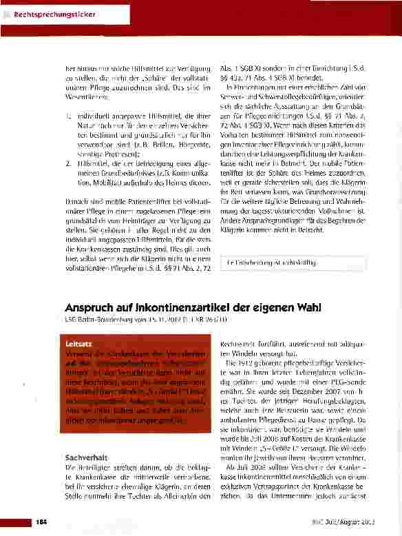 Vorschauseite 1: Anspruch auf Inkontinenzartikel der eigenen Wahl
