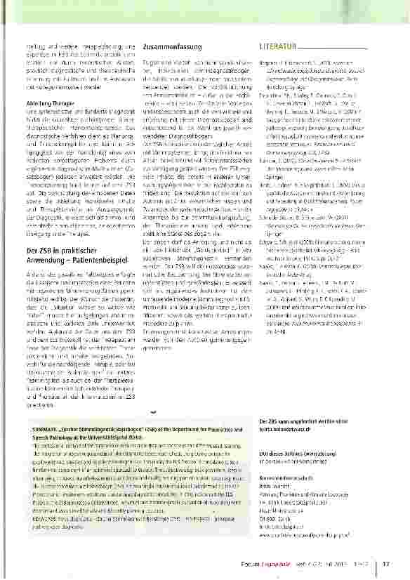 Vorschauseite 6: Aus der Praxis für die Praxis: Zürcher Stimmdiagnostik