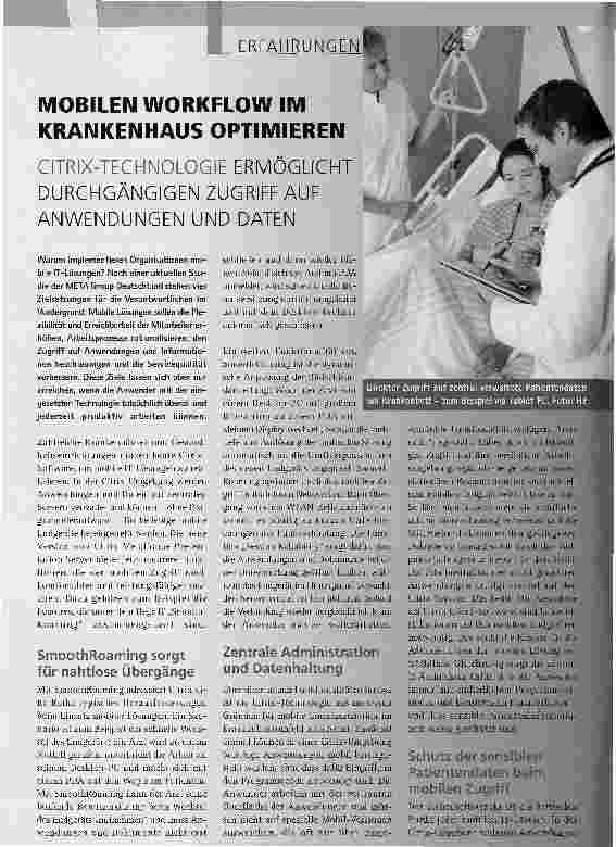Vorschauseite 1: Mobilen Workflow im Krankenhaus optimierenCITRIX-TECHNOLOGIE ERMÖGLICHT DURCHGÄNGIGEN ZUGRIFF AUF ANWENDUNGEN UND DATEN