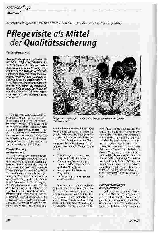 Vorschauseite 1: Pflegevisite als Mittel der QualitätssicherungKonzept für Pflegevisiten bei dem Kölner Verein Alten-, Krankenund Familienpflege (AKF)