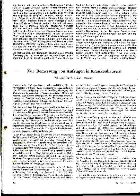 Vorschauseite 1: Zur Bemessung von Aufzügen in Krankenhäusern
