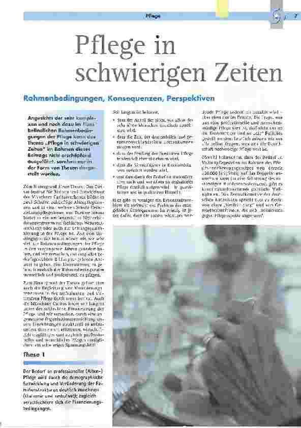 Vorschauseite 1: Pflege in schwierigen ZeitenRahmenbedingungen, Konsequenzen, Perspektiven