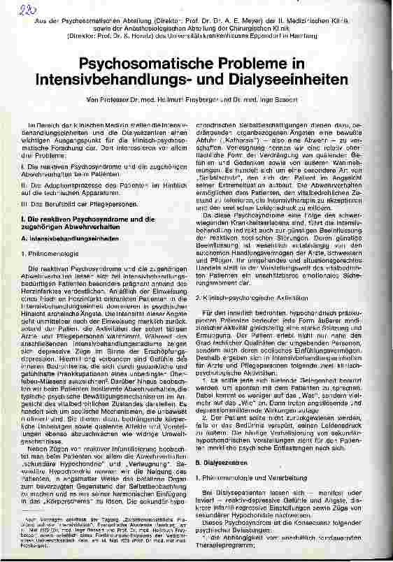 Vorschauseite 1: Psychosomatische Probleme in Intensivbehandlungs und Dialyseeinheiten
