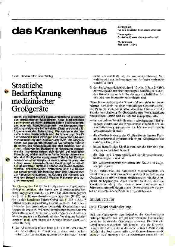Vorschauseite 1: Staatliche Bedarfsplanung medizinischer Großgeräte
