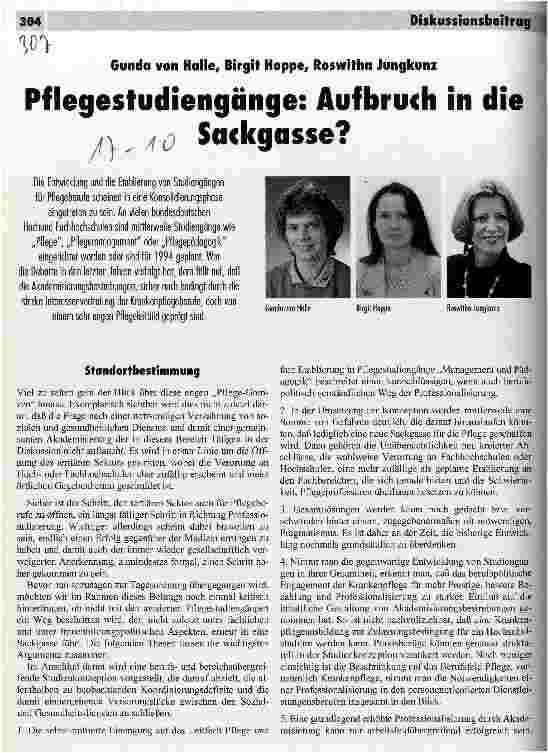 Vorschauseite 1: Pflegestudiengänge: Aufbruch in die Sackgasse?