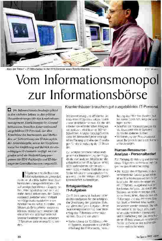 Vorschauseite 1: Vom Informationsmonopol zur Informationsbörse Krankenhäuser brauchen gut ausgebildetes IT-Personal