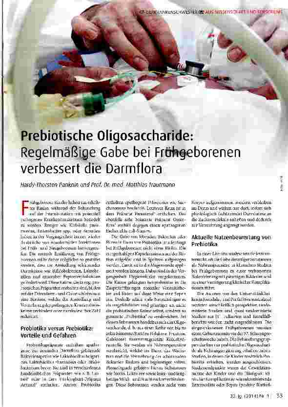 Vorschauseite 1: Prebiotische Oligosaccharide:Regelmäßige Gabe bei Frühgeborenen verbessert die Darmflora