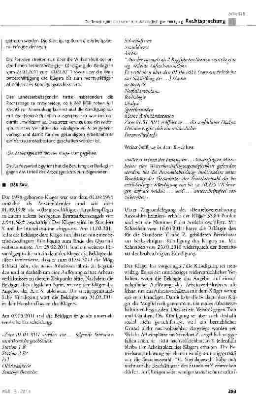 Vorschauseite 2: Zur Treuwidrigkeit einer ordentlichen betriebsbedingten Kündigung KSchG § 1 Abs. 1 und Abs. 2 Satz 1; BGB § 242