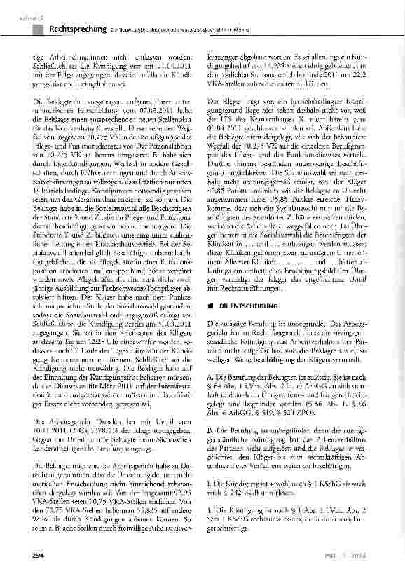 Vorschauseite 3: Zur Treuwidrigkeit einer ordentlichen betriebsbedingten Kündigung KSchG § 1 Abs. 1 und Abs. 2 Satz 1; BGB § 242