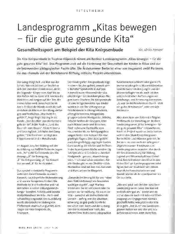 Vorschauseite 1: Landesprogramm „Kitas bewegen - für die gute gesunde Kita