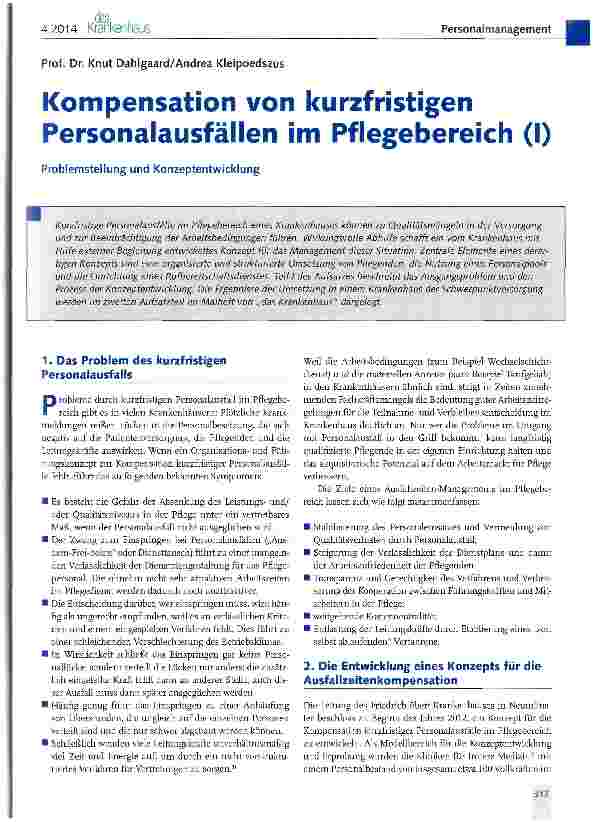 Vorschauseite 1: Kompensation von kurzfristigen Personalausfällen im Pflegebereich (I)