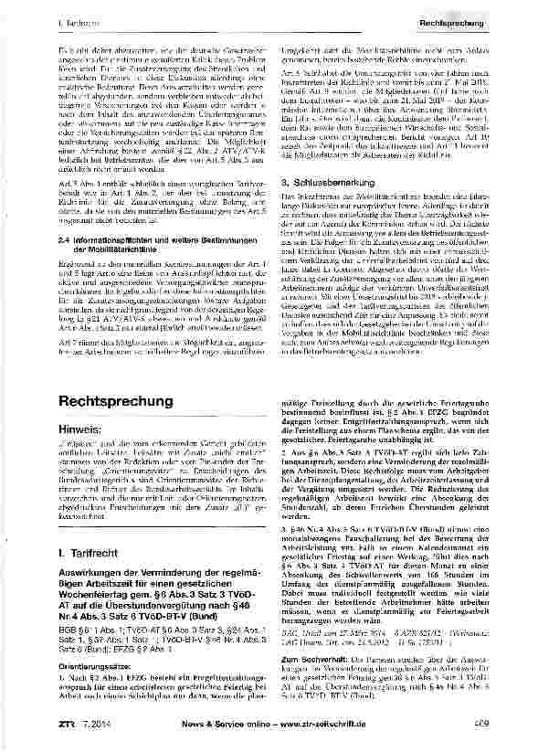 Vorschauseite 1: Auswirkungen der Verminderung der regelmä-ßigen Arbeitszeit für einen gesetzlichen Wochenfeiertag gem. §6 Abs. 3 Satz 3 TVöD-AT auf die Überstundenvergütung nach §46 Nr. 4 Abs. 3…