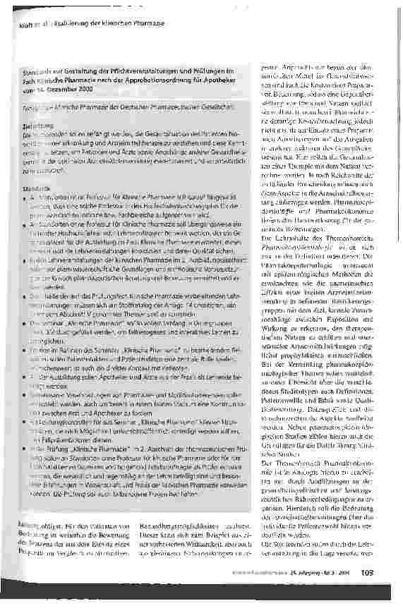 Vorschauseite 2: Etablierung der klinischen Pharmazie an den pharmazeutischen Instituten