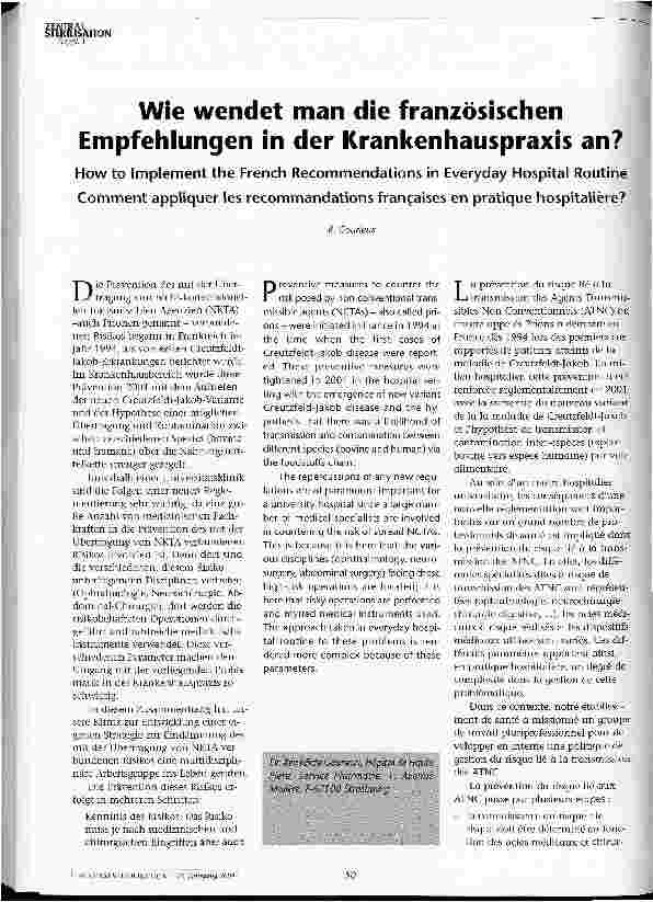 Vorschauseite 1: Wie wendet man die französischen Empfehlungen in der Krankenhauspraxis an?