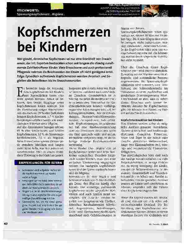 Vorschauseite 1: Kopfschmerzen bei Kindern
