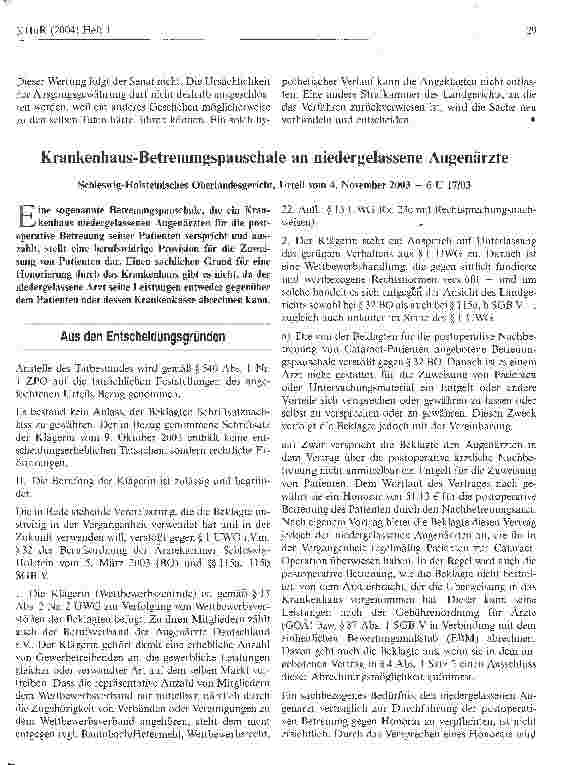 Vorschauseite 1: Krankenhaus-Betreuungspauschale an niedergelassene Augenärzte