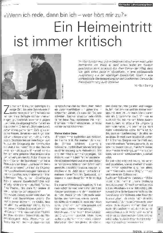 Vorschauseite 1: Ein Heimeintritt ist immer kritisch Wenn ich rede, dann bin ich - wer hört mir zu?