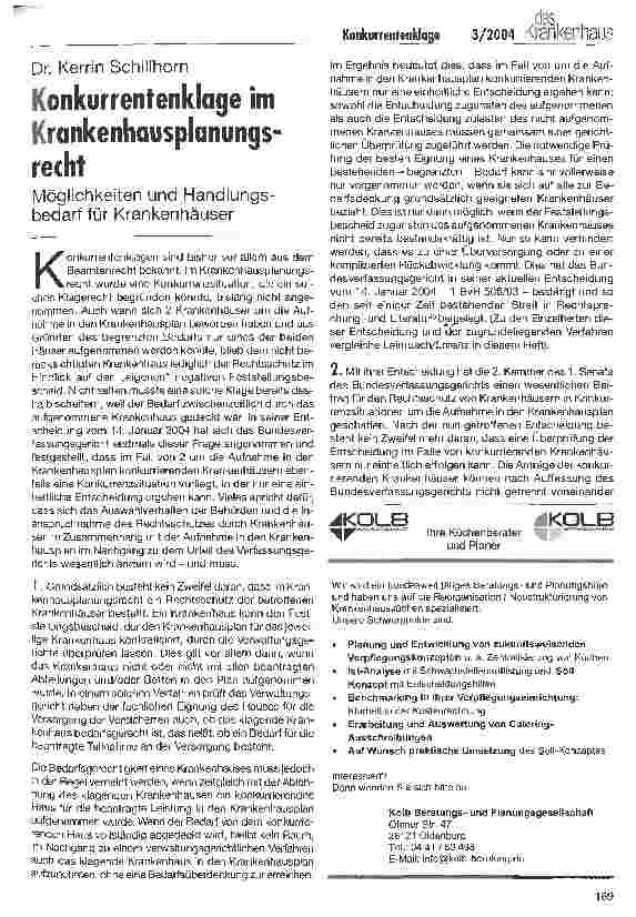 Vorschauseite 1: Konkurrentenklage im Krankenhausplanungsrecht Möglichkeiten und Handlungsbedarf für Krankenhäuser
