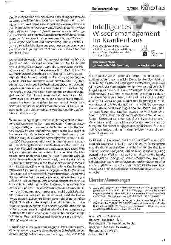 Vorschauseite 3: Konkurrentenklage im Krankenhausplanungsrecht Möglichkeiten und Handlungsbedarf für Krankenhäuser