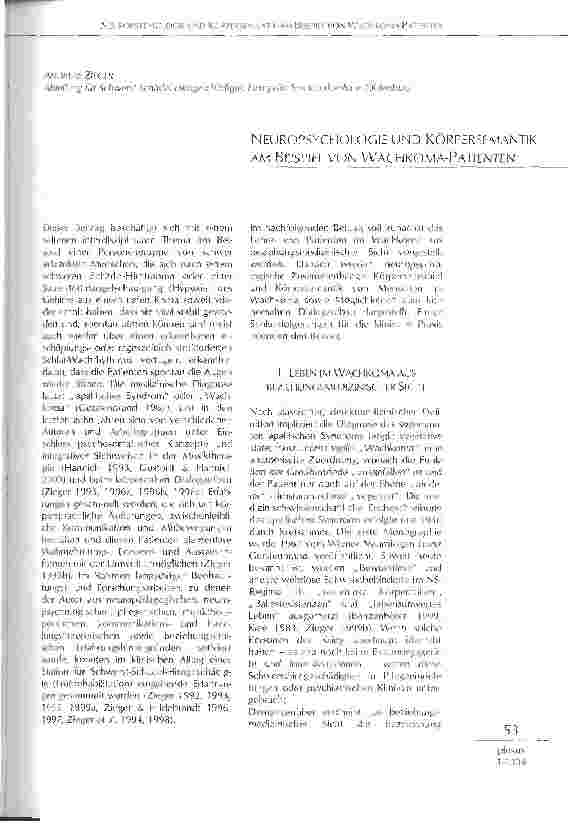 Vorschauseite 1: Neuropsychologie und Körpersemantik am Beispiel von Wachkoma-Patienten