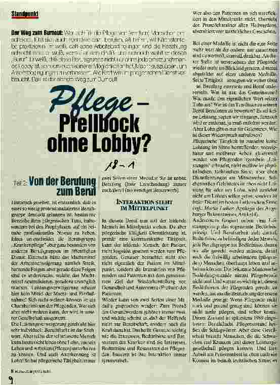 Vorschauseite 1: Pflege - Prellbock ohne Lobby? Der Weg zum Burnout Teil 2
