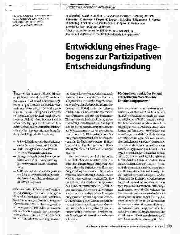 Vorschauseite 1: Entwicklung eines Fragebogens zur Partizipativen Entscheidungsfindung