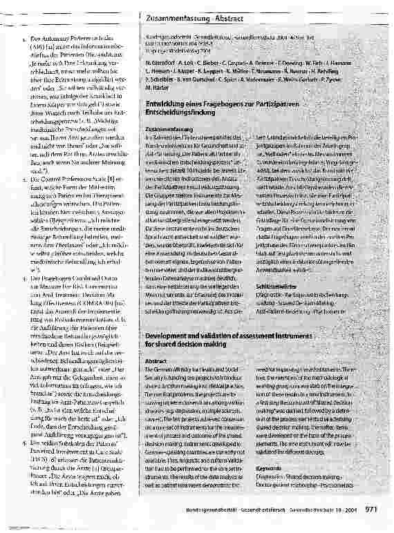Vorschauseite 3: Entwicklung eines Fragebogens zur Partizipativen Entscheidungsfindung